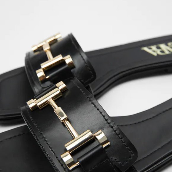 Zara’s Flat Leather Sandals New in Black - Picture 5 of 6